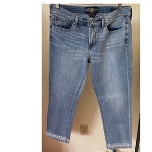 Lucky Brand Womens Blue Jeans Size 10 Sweet Crop White Geometric Stitching